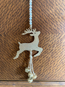 Gold Glitter Reindeer with Bells