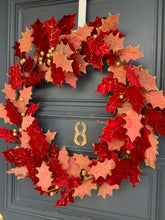 Load image into Gallery viewer, Red and Pink Glittered Leaf Wreath