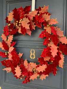 Red and Pink Glittered Leaf Wreath