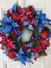 Load image into Gallery viewer, Blue and Red Christmas Wreath