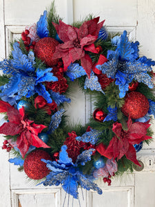 Blue and Red Christmas Wreath