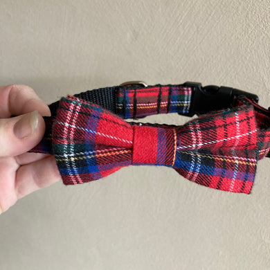 Red Tartan Dog Collar Bow Tie