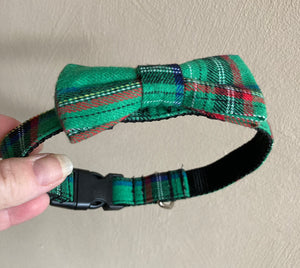 Green Tartan Dog Collar Bow Tie