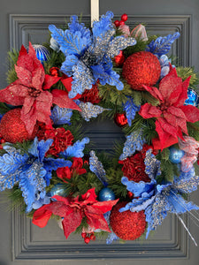 Blue and Red Christmas Wreath