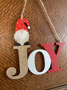 Wooden JOY sign with Gnome