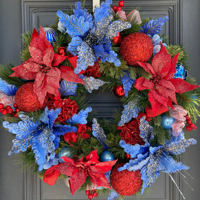 Blue and Red Christmas Wreath