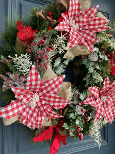 Red Check Poinsettia Wreath