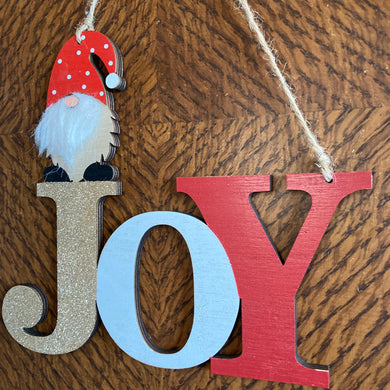 Wooden JOY sign with Gnome