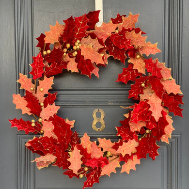 Red and Pink Glittered Leaf Wreath