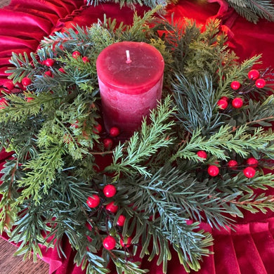 Candle Ring with Red Berries