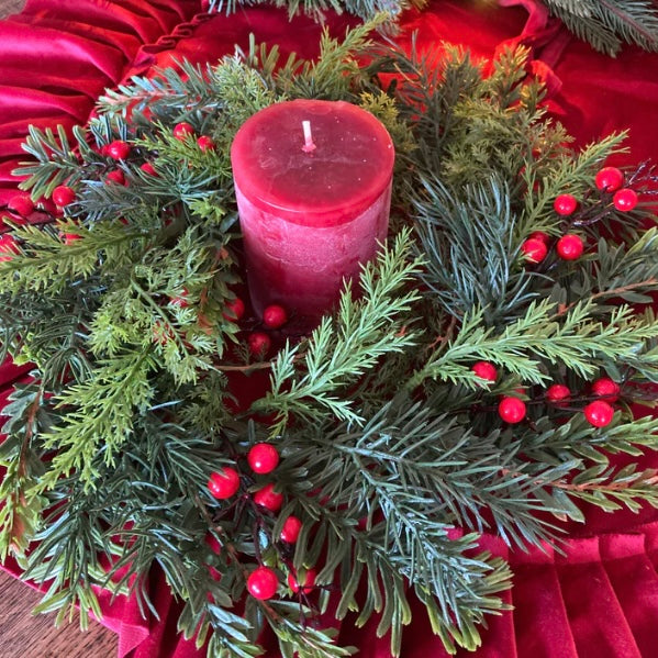 Candle Ring with Red Berries