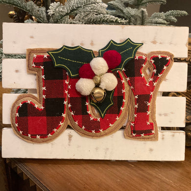 Wooden Sign with Fabric Joy