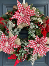 Load image into Gallery viewer, Red Check Poinsettia Wreath