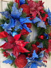 Load image into Gallery viewer, Blue and Red Christmas Wreath