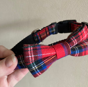 Red Tartan Dog Collar Bow Tie