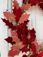 Load image into Gallery viewer, Red and Pink Glittered Leaf Wreath