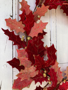 Red and Pink Glittered Leaf Wreath