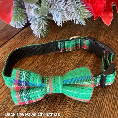 Green Tartan Dog Collar Bow Tie