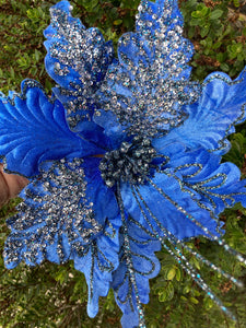 Light Blue Glitter Poinsettia Flower