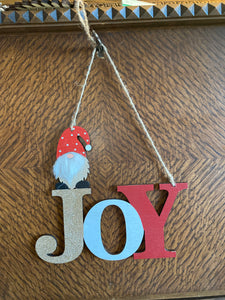 Wooden JOY sign with Gnome