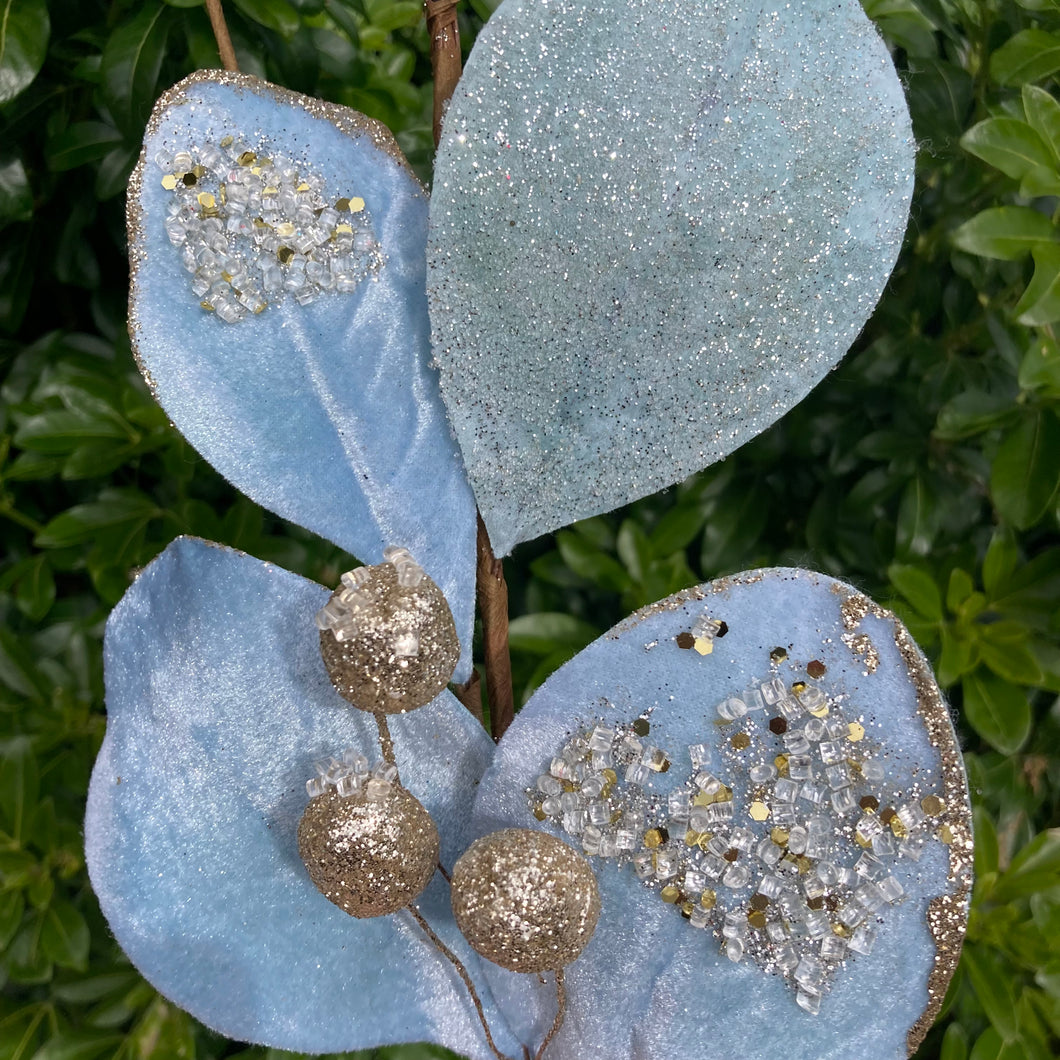 Pale Blue Velvet Leaf Spray