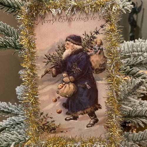 Vintage Blue Santa on Card