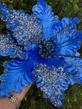 Load image into Gallery viewer, Light Blue Glitter Poinsettia Flower