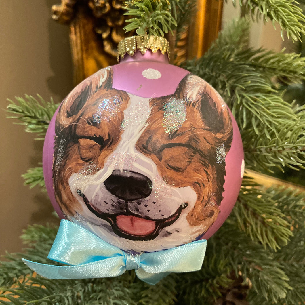 Happy Dog Pink Glass Ball